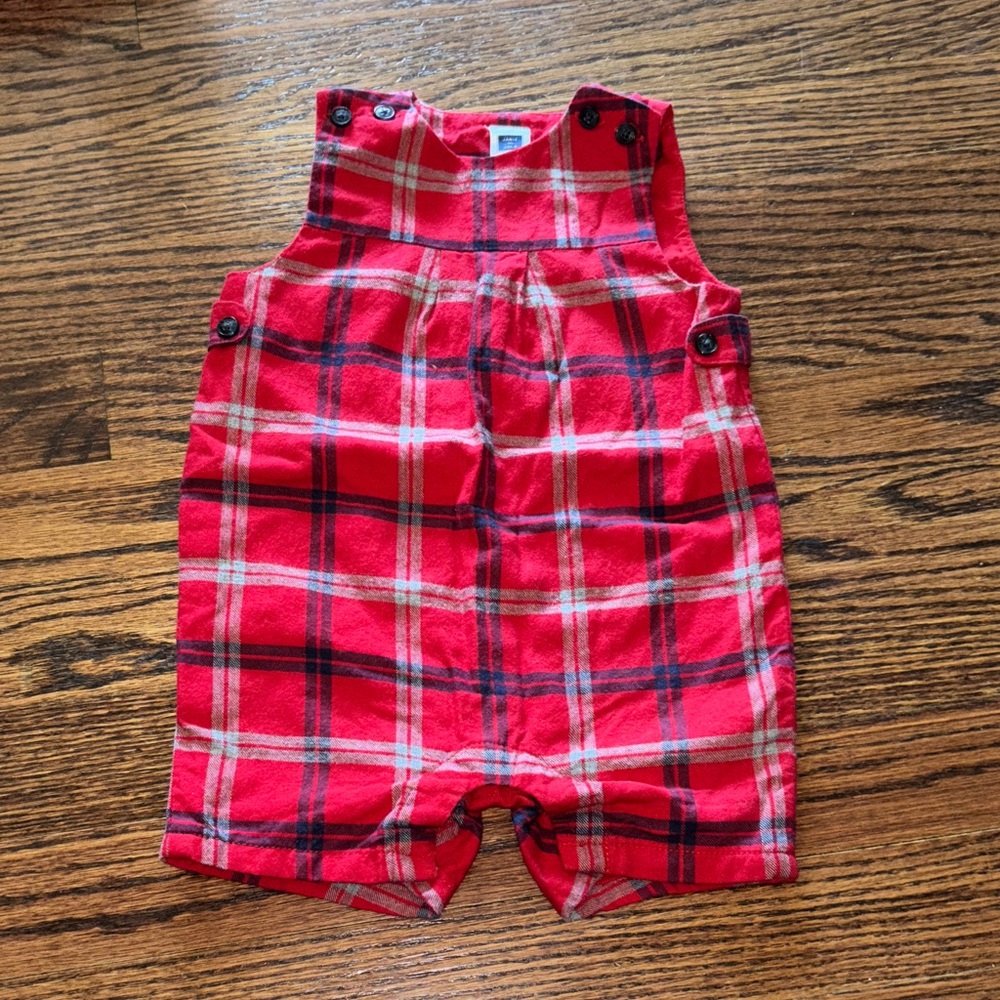 Janie and Jack Red Plaid Baby Romper, Size 3-6 months